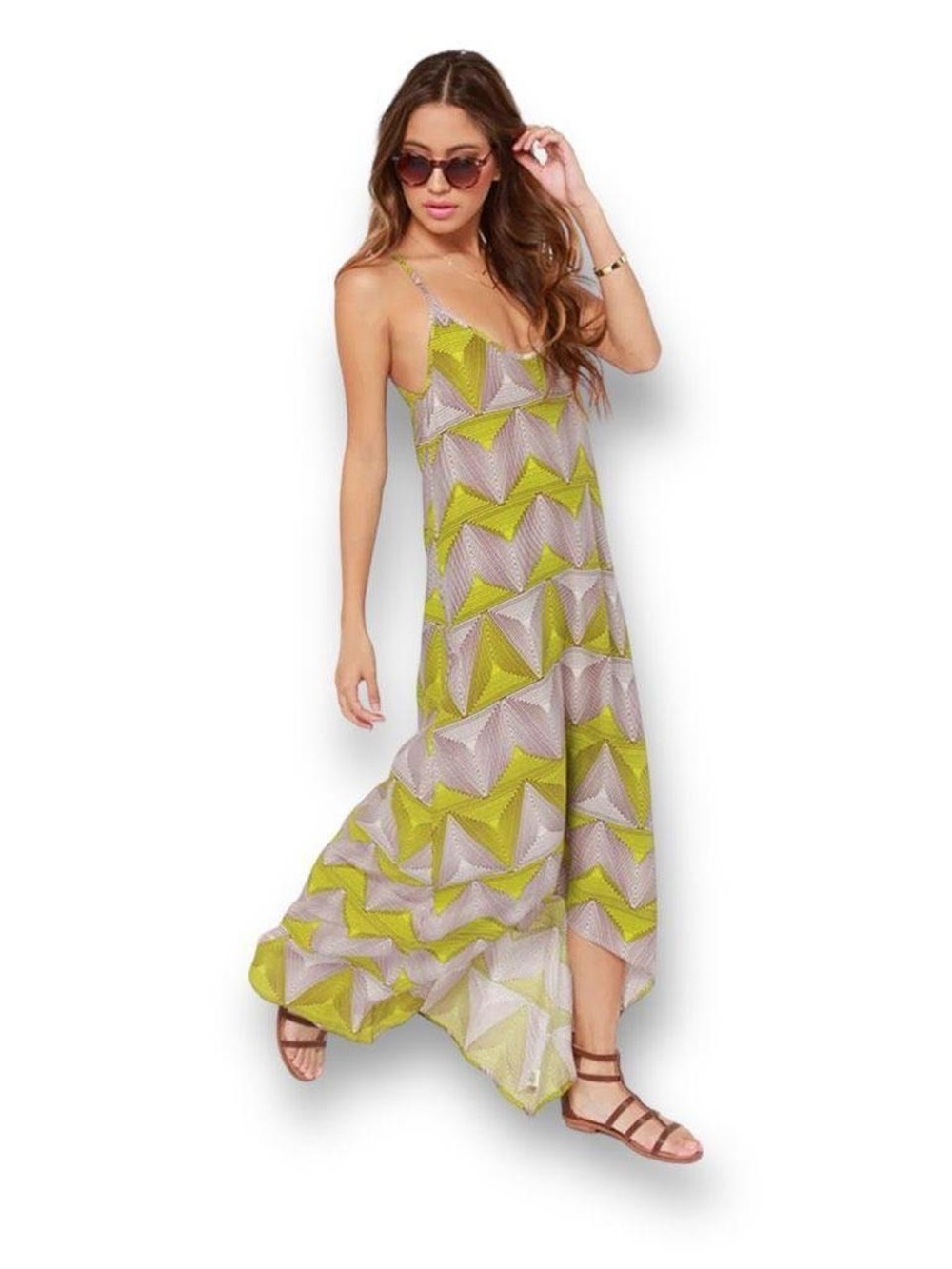 Billabong Lime Geo Print Slip Maxi Dress ,size S